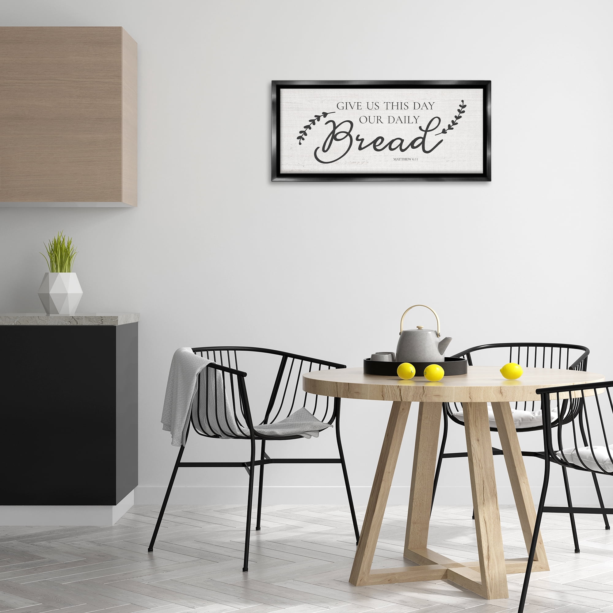 Stupell Industries Spiritual Daily Bread Proverb Religious & Spiritual Painting Black Floater Framed Canvas Art Print Wall Art, 31 x 14