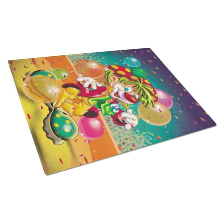

Carolines Treasures APH1662LCB Happy Birthday Clown Glass Cutting Board Large 12H x 16W multicolor