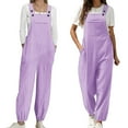 thumbnail image 2 of BLVB Women's Fashion Baggy Loose Linen Bib Overalls Jumpsuit Casual Sleeveless Taper Pants Outfits Rompers with Pockets, 2 of 7