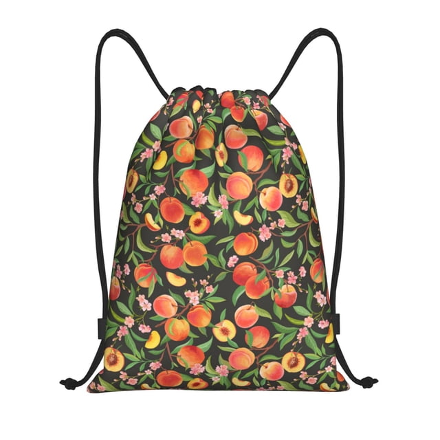 Saiise Fruits Peach Pattern Sports Drawstring Backpack - String Swim Gym Bag with Wet Proof Pocket for Women&Men-Small