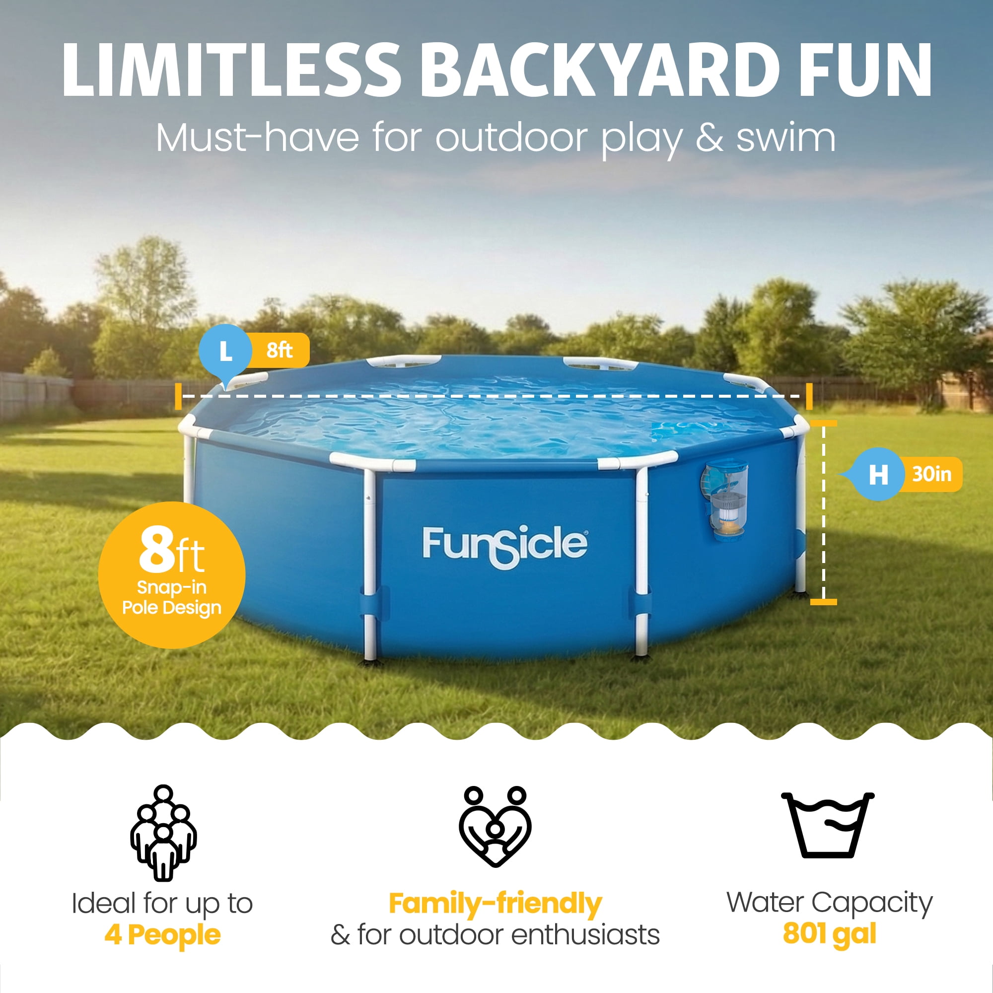 Funsicle 8' x 30" Outdoor Activity Round Frame Above Ground Swimming Pool Set