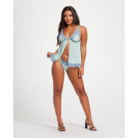 Lace & Mesh Triangle Cup Babydoll & Thong Blue XL
