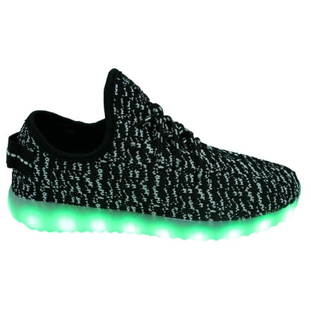 - Galaxy LED Shoes Light Up USB Charging Low Top Knits Kids Sneakers (Black/White)
