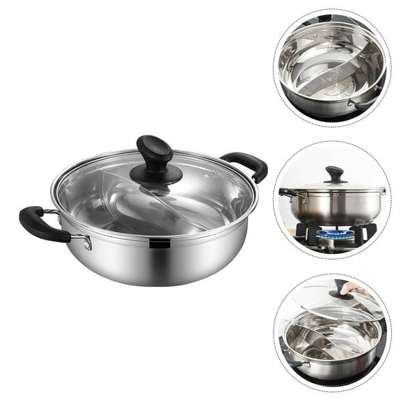 STOBOK 1Pc Two Flavor Stainless Steel Hot Pot Household Cooking Pot with Anti-Scalding Handles