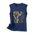 thumbnail image 5 of Women's Summer Tank Tops Trendy Flower Printed Crew Neck Sleeveless Shirts Casual Loose Fit Blouses Beach Tees (S, Navy), 5 of 5