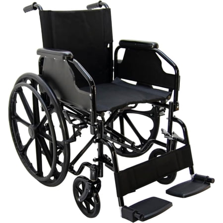 Foldable Wheelchair for Adults Lightweight Transport Chair with Removable Flip Armrests, Swing Footrests and Locking Handbrakes for Travel & Daily Use