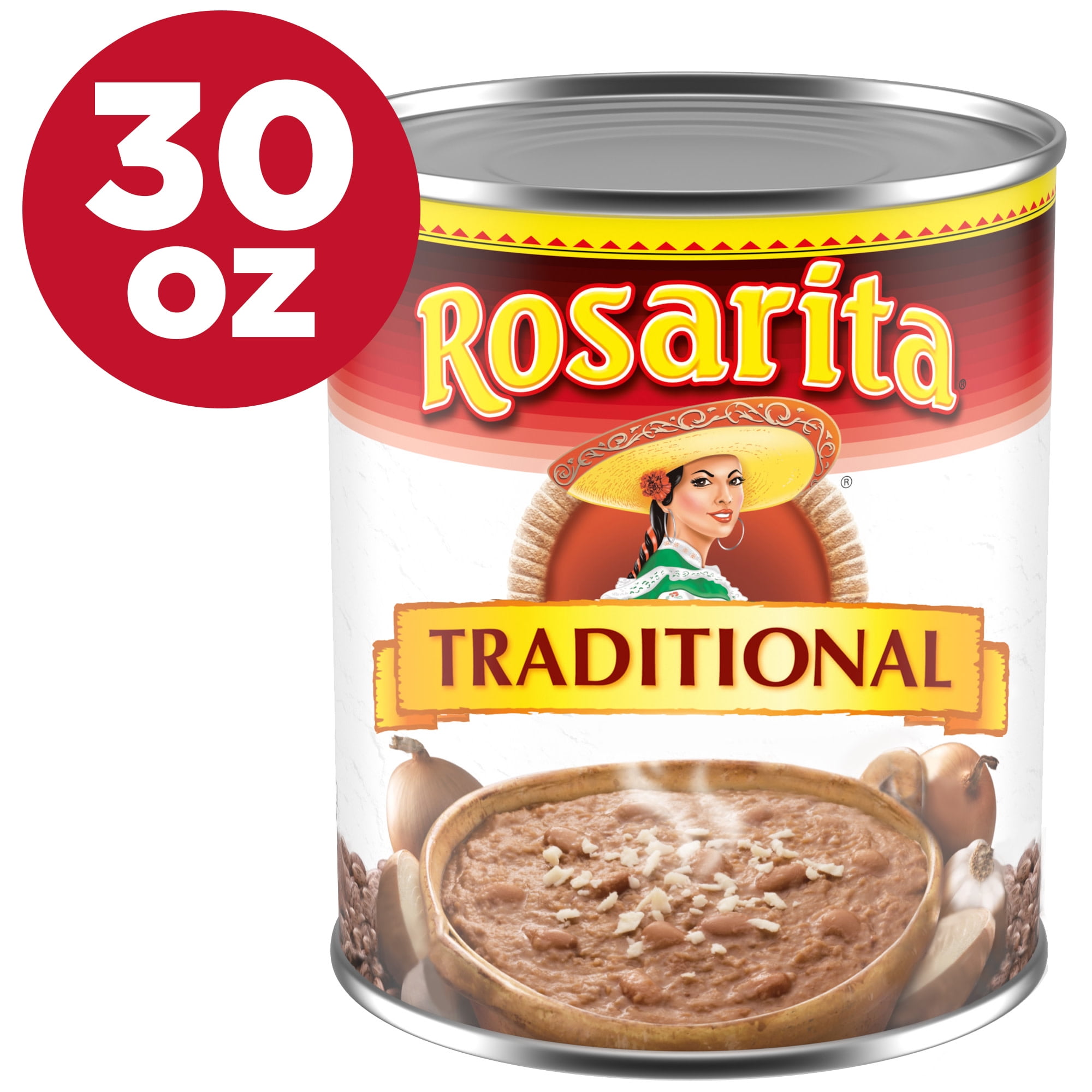 Rosarita Traditional Refried Beans 30 oz, Mexican-style, canned