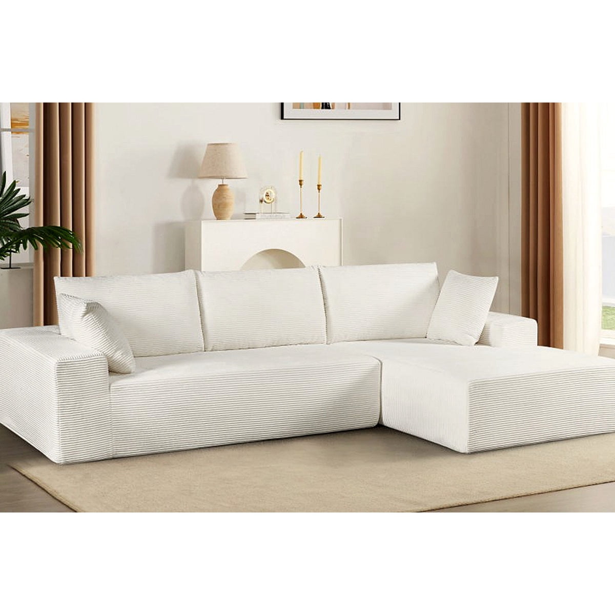 US Pride Compression sectional sofa in soft corduroy right hand facing