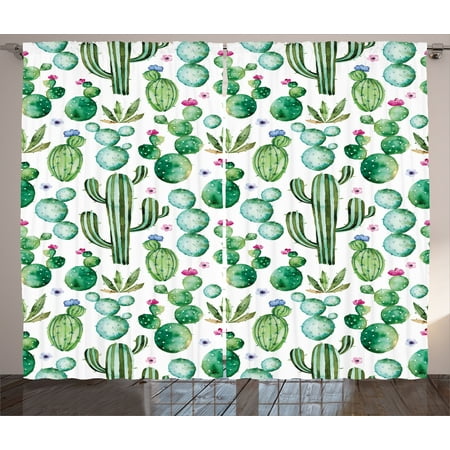 Green Decor Curtains 2 Panels Set Mexican Texas Cactus Plants