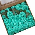 thumbnail image 1 of Flores artificiales de rosas de espuma, rosas falsas, ramo falso para fiestas de bricolaje, decoración de bodas en el hogar (25 piezas, azul turquesa), 1 of 4