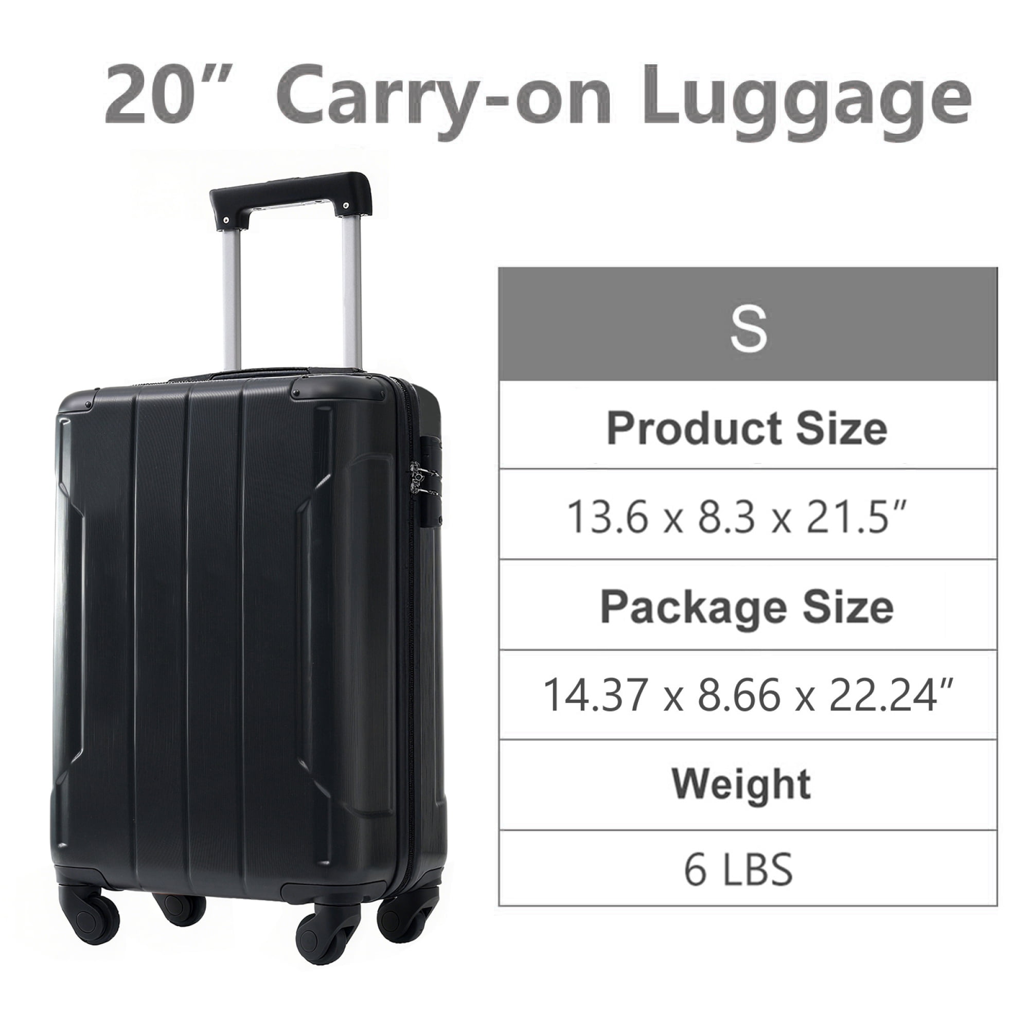 Carry on Luggage, Lightweight Durable ABS Suitcases with Double Wheels, TSA Lock, Hardshell 20-Inch Travel Carry-On Luggage