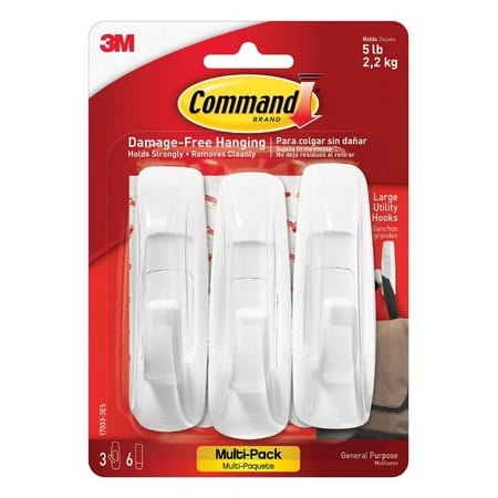 1 Pc, 3M Command White Utility Hooks 5 Lb 3 Pk