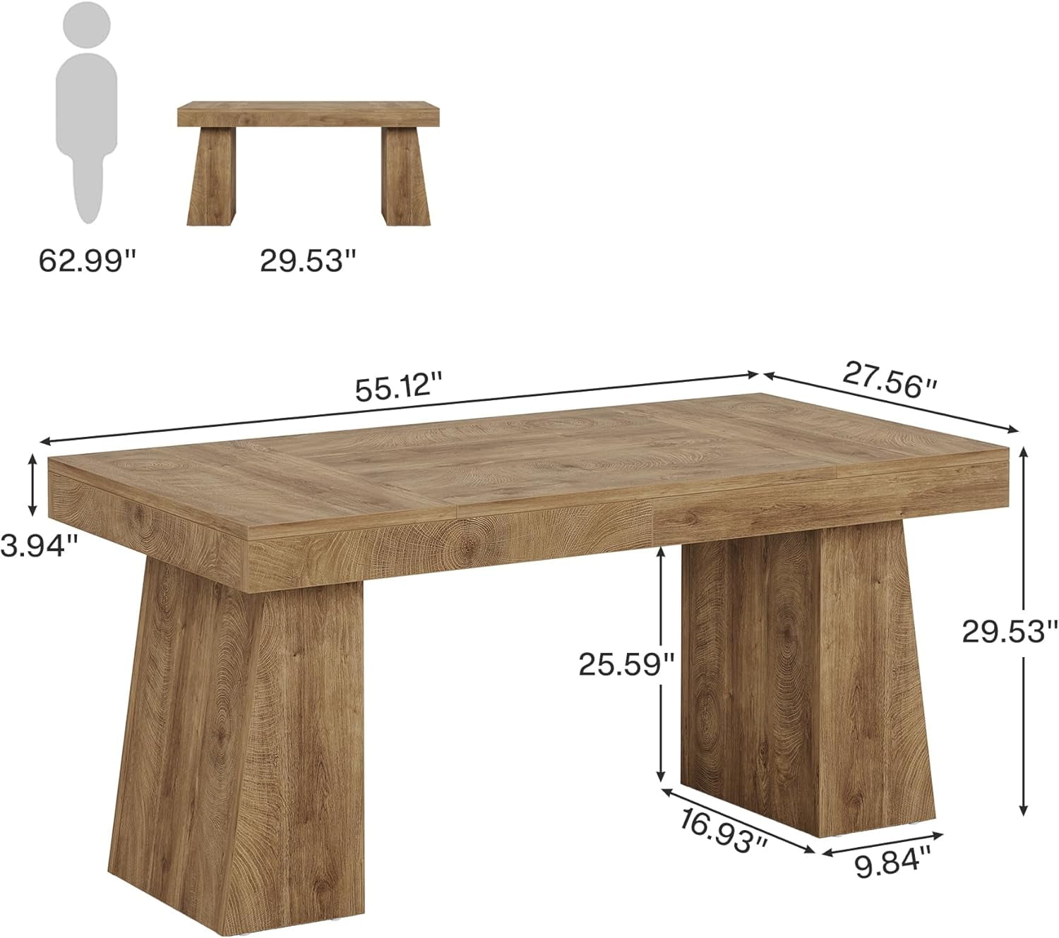 Tribesigns 55" Home Office Desk, Mid-Century Modern Executive Desk, Wood Computer Desk, Light Black