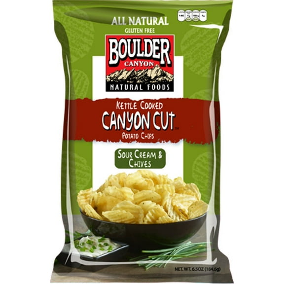 Boulder Canyon - Kettle Cooked Canyon Cut Potato Chips -sour Cream & Chives - Case Of 12 - 6.5 Oz