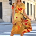thumbnail image 2 of Lopecy-Sta Womens Dresses Short Sleeve Round Neck Autumn Print A Line Midi Dress Casual Summer Beach Vacation Party Dress, 2 of 6