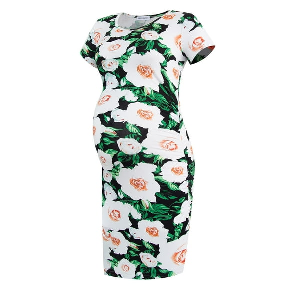 Vestido de maternidad Smallshow de manga corta de tela de rayón fruncido