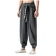 thumbnail image 1 of Pantalones de lino de color liso para hombre, largos, con bolsillos y cordón ajustable, de poliéster., 1 of 4