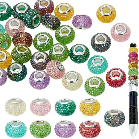 1Box 30 Pcs Large Hole Beads for Pens Focal Beads 14 mm European Beads for Beadable Pens Resin Spacer Beads for Snake Chain Bracelet Jewelry Making