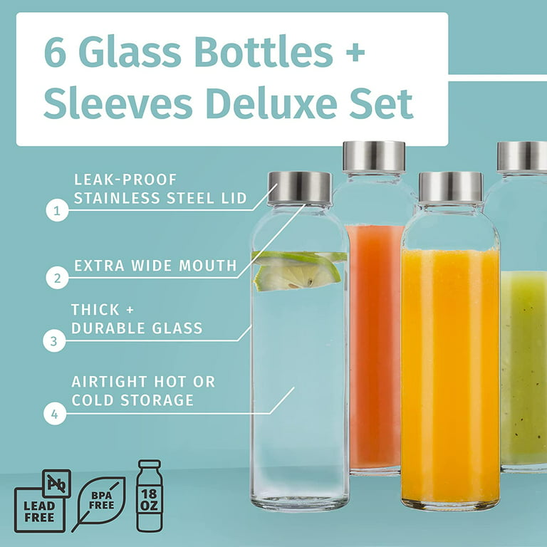 Chef's Star 18 Oz Clear Glass Water Bottles, Reusable Glass Juicing Bottles  with Protection Sleeve a…See more Chef's Star 18 Oz Clear Glass Water