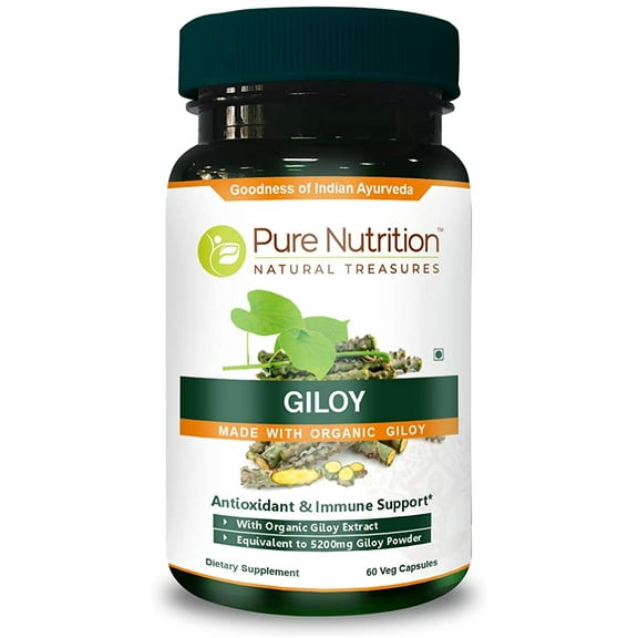 Pure Nutriton Organic Giloy Guduchi Extract 700mg. (Equivalent to 5200mg Giloy Powder). Non GMO. 60 capsules