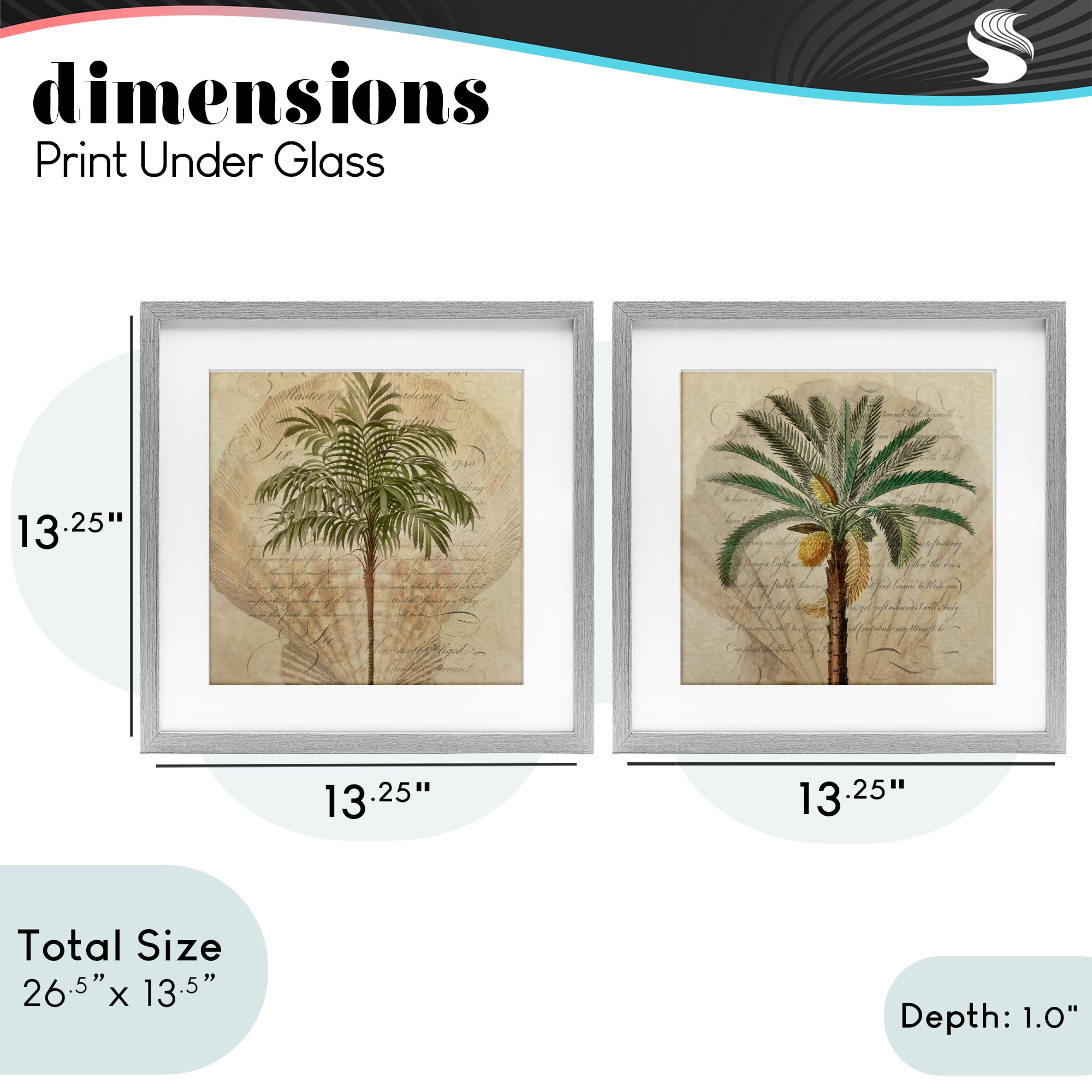 Stupell Industries Subdued Tropical Palms 2 Piece Gray Framed Print Under Glass Set, design by Steve Hunziker