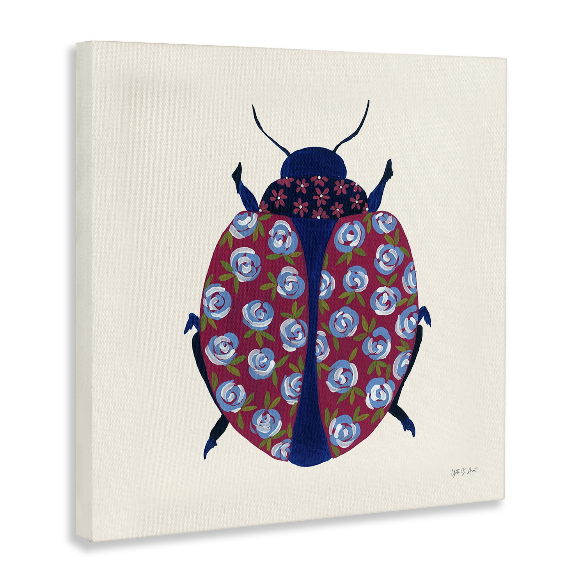 Stupell Industries Rose Blooming Beetle Insects Painting Wrapped Canvas Art Print Wall Art, 17 x 17