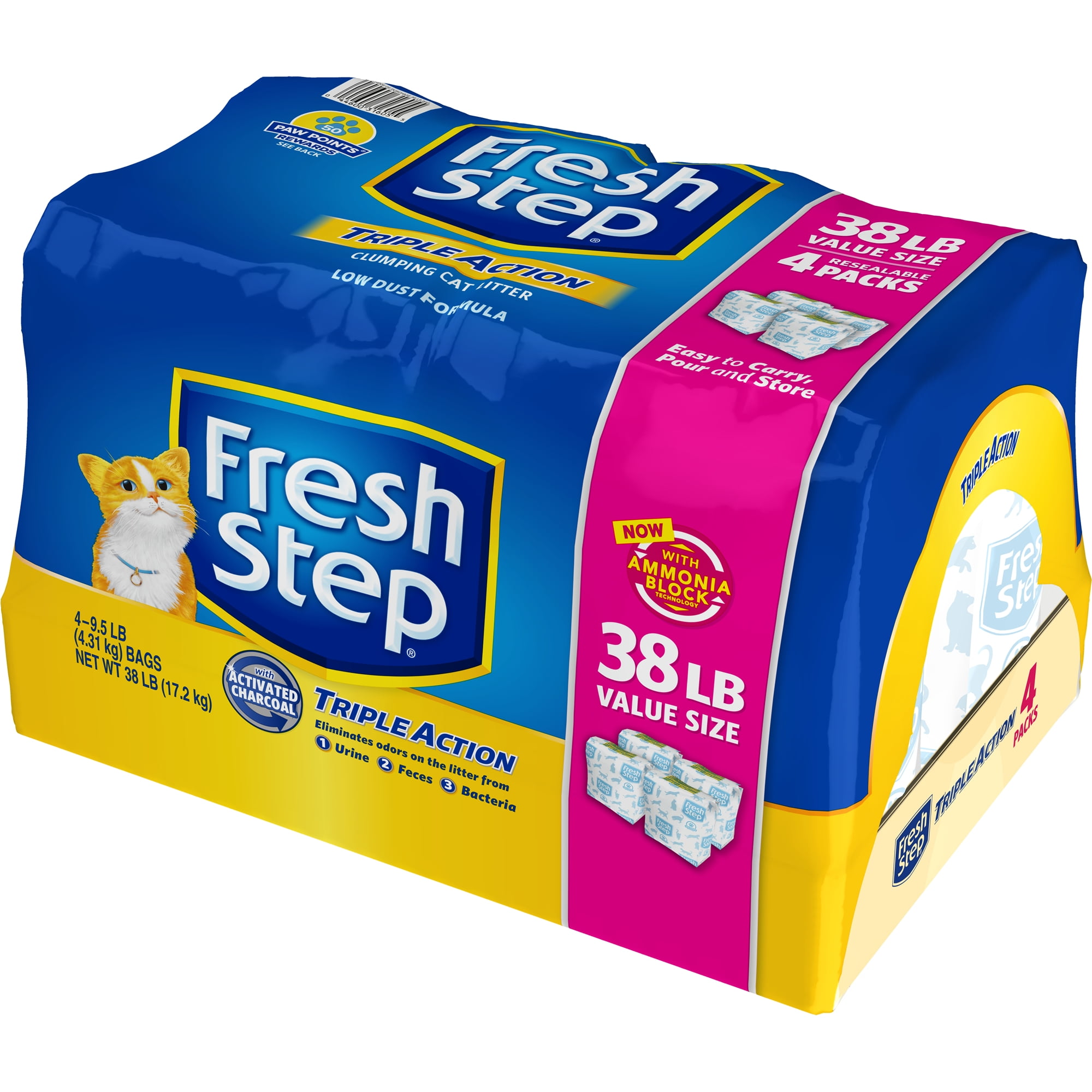 Fresh Step Triple Action Scented Litter, Clumping Cat Litter, 38 lbs
