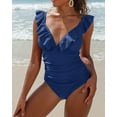 thumbnail image 2 of Charmo Ruffle One Piece Swimsuit Women V Neck Ruched Tummy Control Bathing Suits, 2 of 7