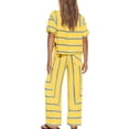 thumbnail image 6 of Women's Striped Two Piece Set, Crew Neck Top with Pocket and Drawstring Waist Wide Leg Pants, Cotton Linen Loungewear Set, Summer Casual Outfits for Women-Yellow, 6 of 7