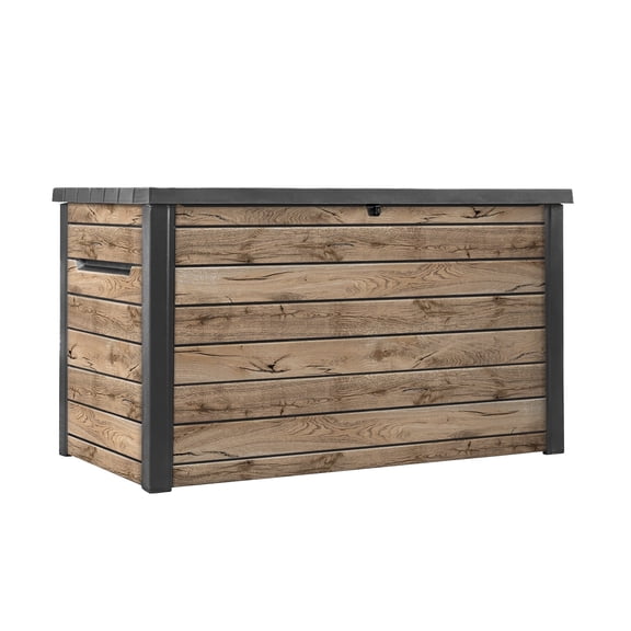 Keter Signature 230 Gallon Durable Resin Outdoor Deck Box Storage Organization, Pine