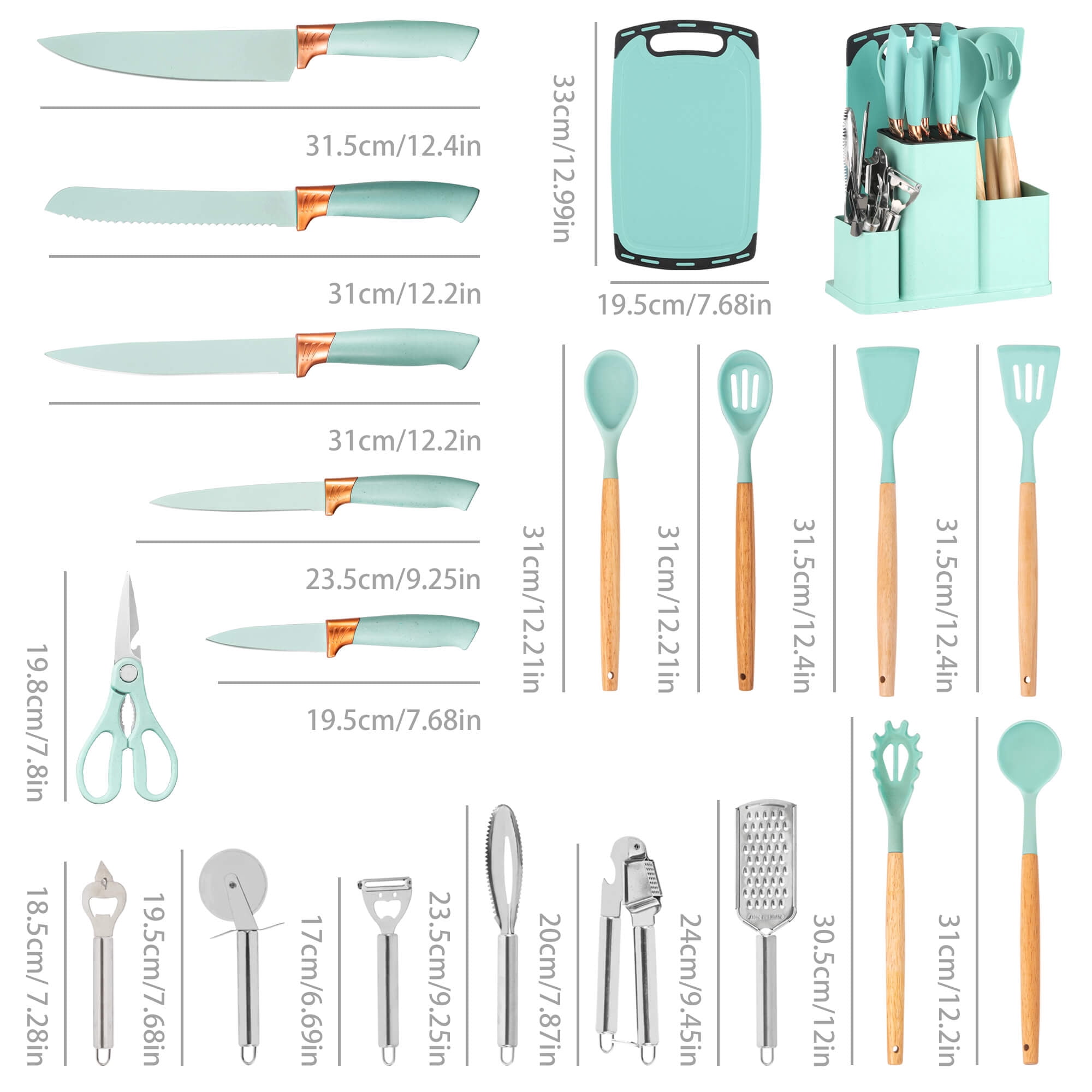 HEESEM 20 Pcs Silicone Stainless Steel Cooking Utensils Set -Multifunctional Kitchen Utensil Set - Green