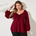 thumbnail image 5 of Plus Size Tops For Women Lantern Sleeve V Neck High Waist Blouse Shirt, 5 of 5