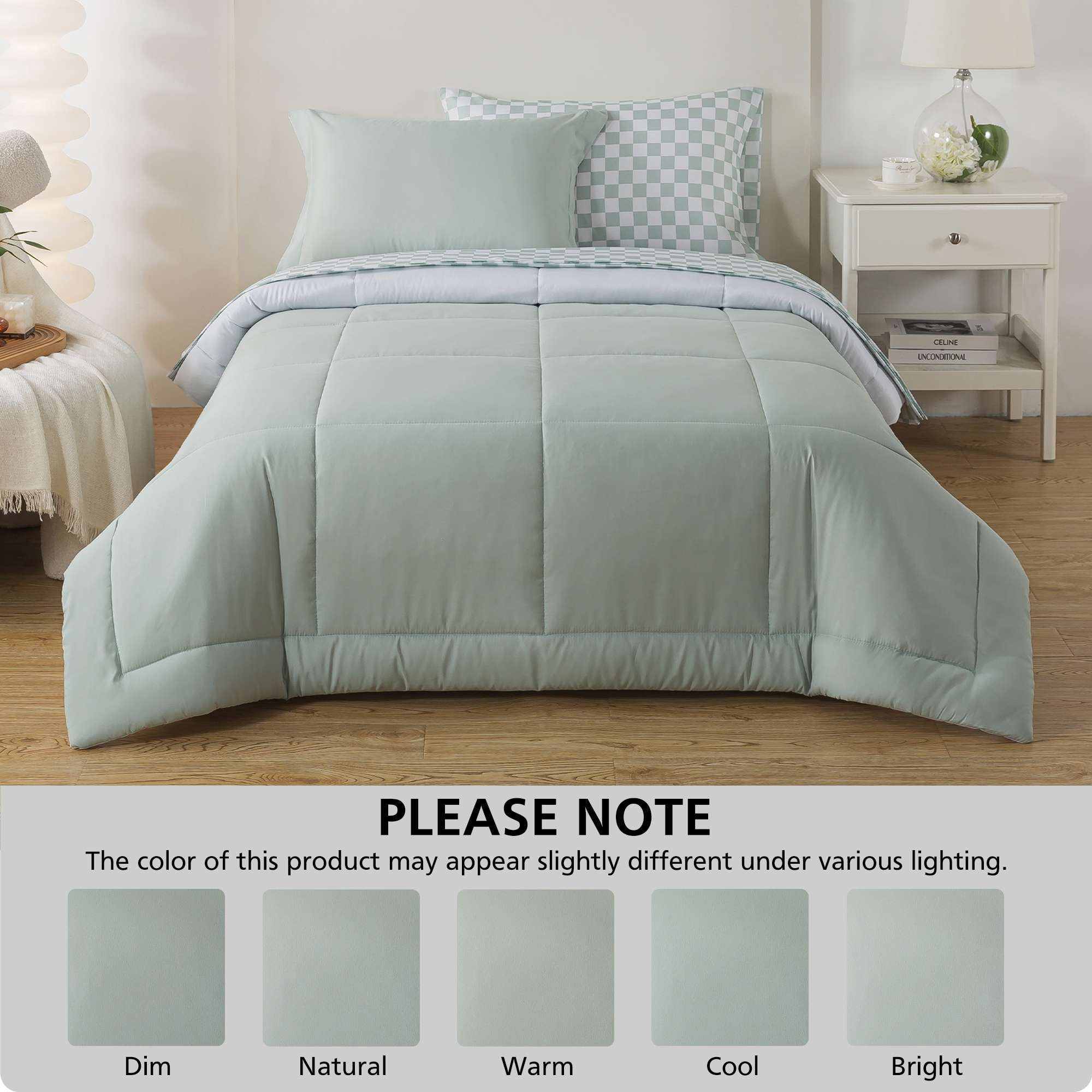 Mainstays Reversible Comforter and Sheet Set, 5-Piece Bed-in-a-Bag, Twin, Sage