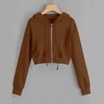 thumbnail image 2 of Women Cropped Zip Up Hoodie Long Sleeve Y2K Trendy Jacket Casual Cute Top Sweatshirt 2025 Fall Clothes for School Brown, 2 of 5