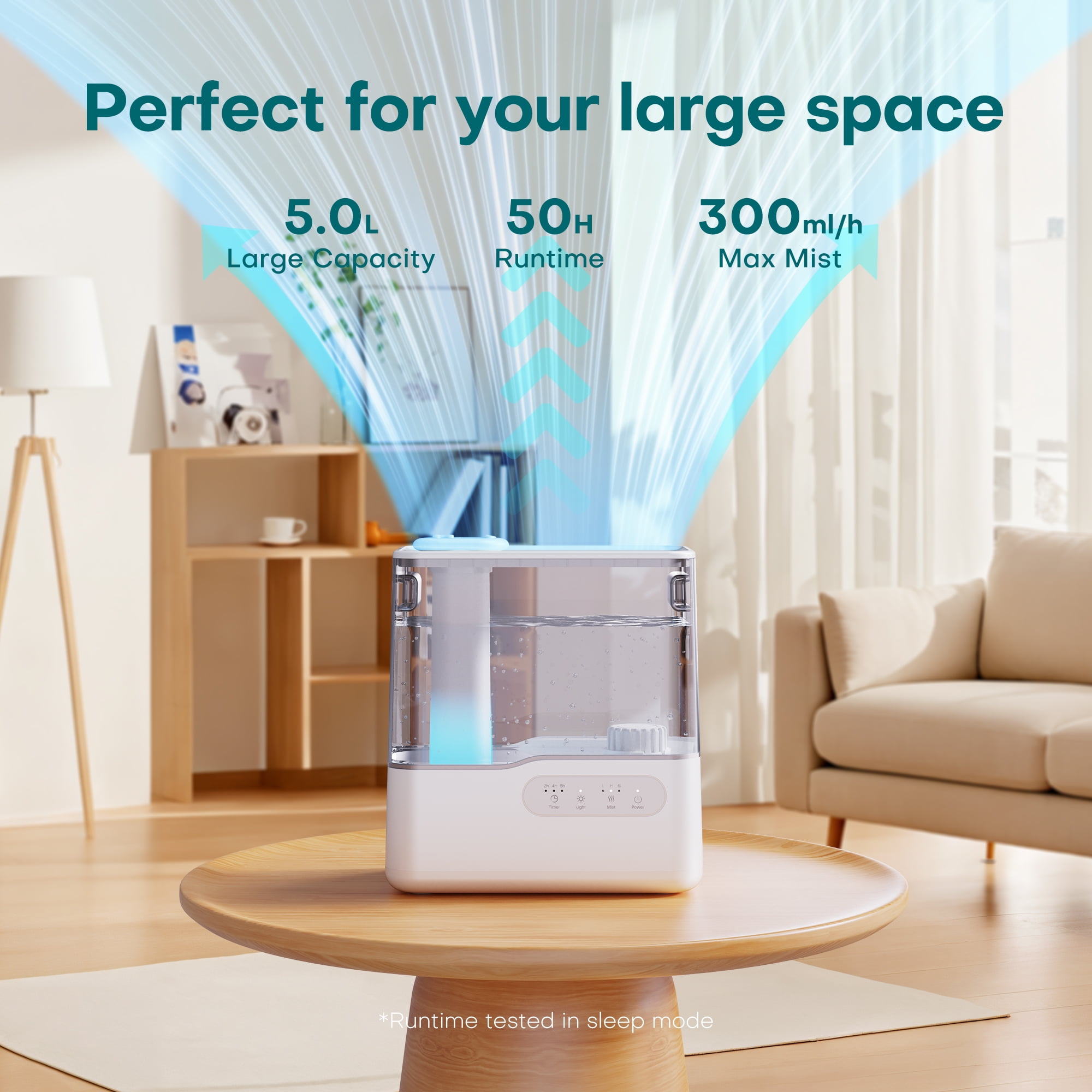 ALROCKET 5L Humidifier for Room,Top Fill Cool Mist Humidifiers for Home Large Room,Baby and Plant,25dB Quiet Vaporizer,Oil Diffuser,Nightlight,360°Rotating Nozzle,White