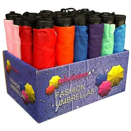 Mini Manual Umbrella - RainStoppers W020F 42 in. Manual Assorted Mini Umbrellas in Display of 24 Piece