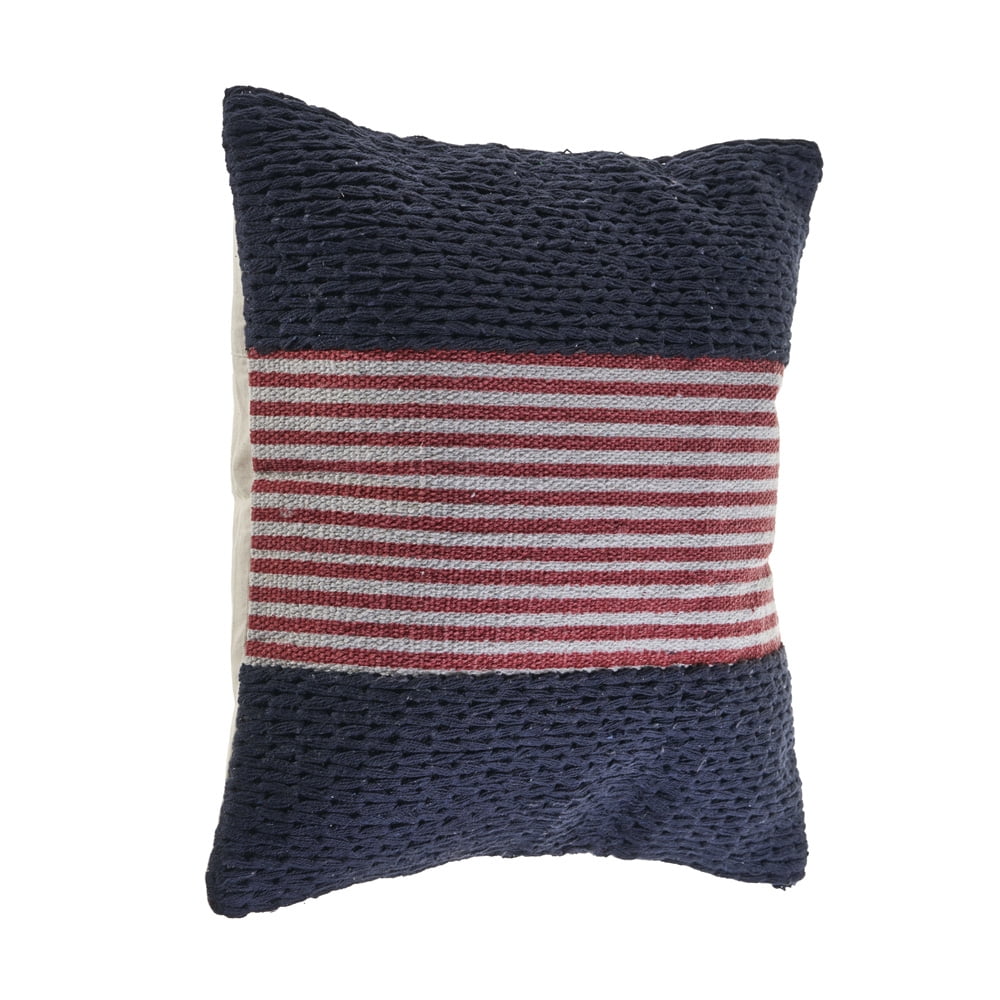 Ox Bay 20" x 20" Hand-Woven Blue/ Red Stripe Cotton Blend Pillow Cover