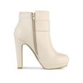 thumbnail image 3 of BLISSFUL STEP Women's Ankle Boots Chunky High Heels Platform Bow Decor Round Toe Boots Beige 10, 3 of 7