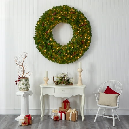 5ft. Giant Artificial Christmas Wreath with 280 Warm White Lights and Pine Cones
