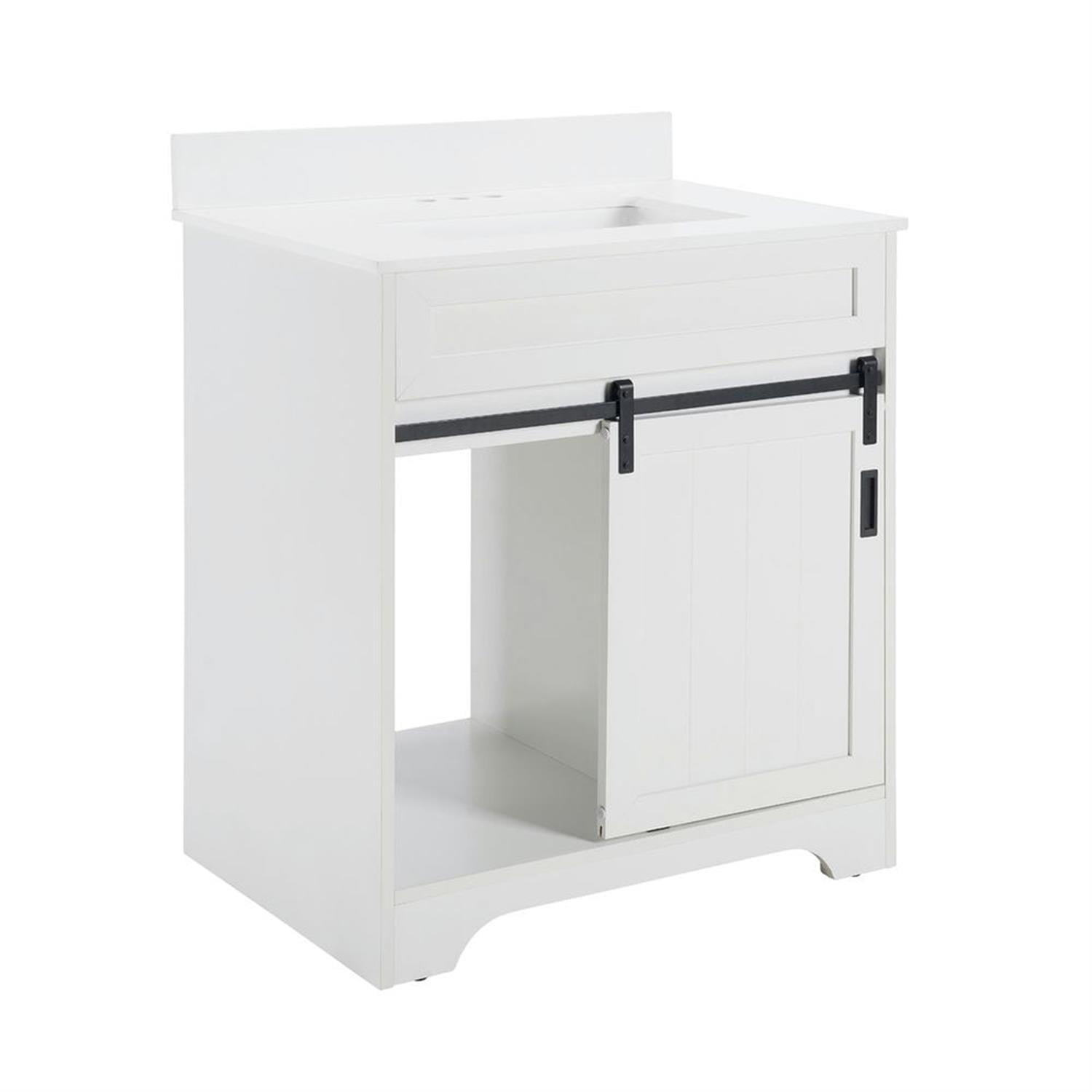 Demi Bonn 30" Freestanding Bathroom Vanity with Single Sink Combo, Farmhouse Undermount Bathroom Vanities Cabinet with Sliding Barn Doors and 2 Drawers, White