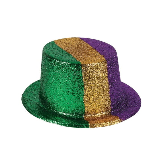 Mardi Gras Glitter Top Hat - Apparel Accessories - 12 Pieces