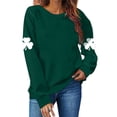 thumbnail image 4 of LEKWK St Patricks Day Sweatshirt Women Elbow Shamrock Print Long Sleeve Tops Round Neck Casual Tops Irish Collar Detail Lounge Wear, 4 of 4