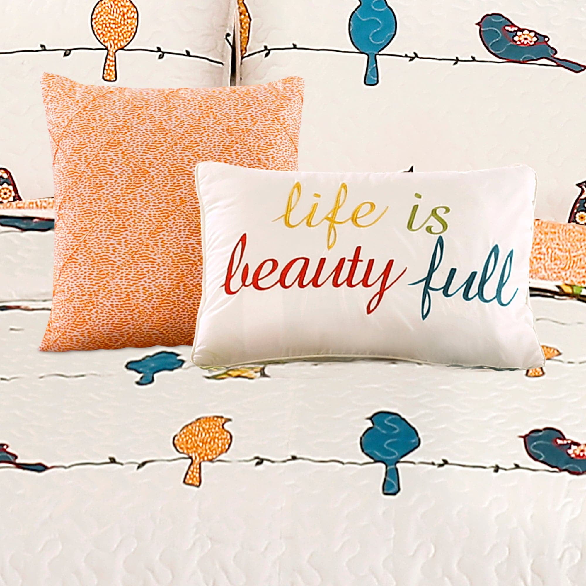 Rowley Birds 7-Piece King Quilt Set, Orange