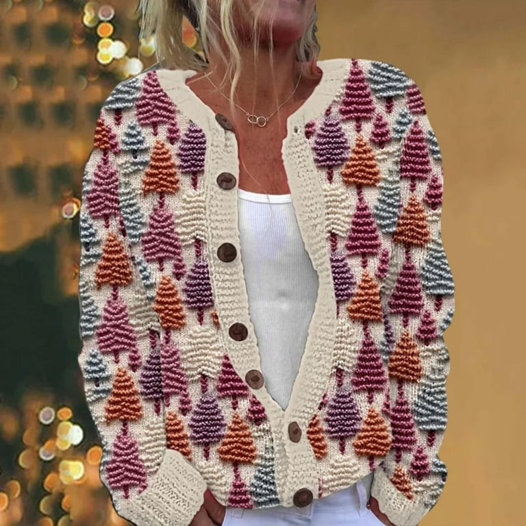 DDAPJ pyju Christmas Cardigan Sweaters for Women Oversized Ugly Christmas Sweater Xmas Holiday Open Front Knit Outerwear Multicolor XL