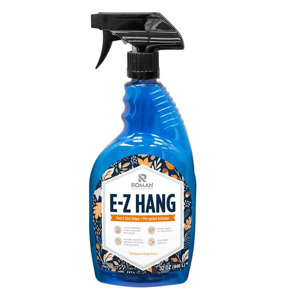 Roman Products 11015 E-Z Hang Peel & Stick Wallpaper Helper Pre-Pasted Activator, Clear, Non-Staining, 32 Fluid Ounces