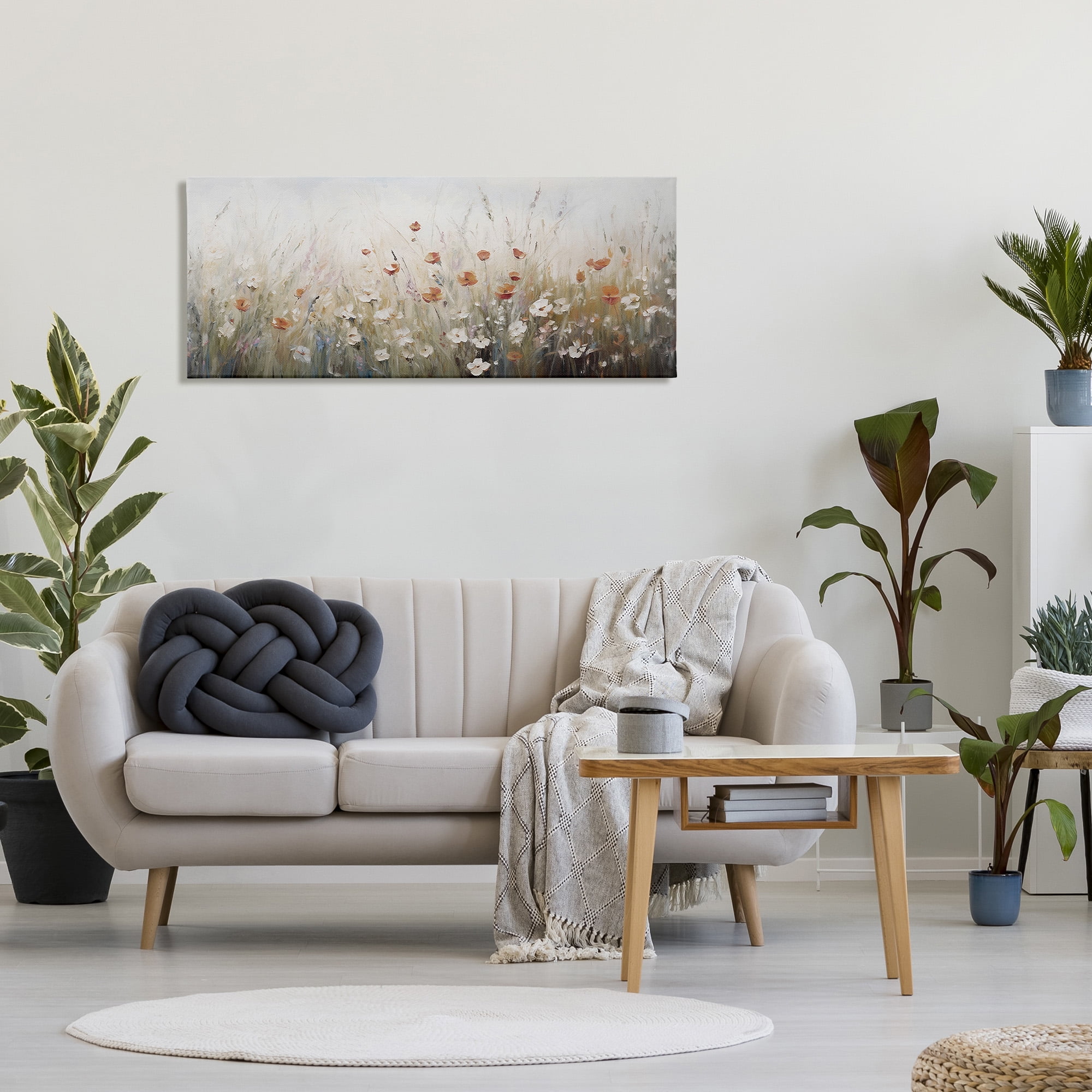 Stupell Industries Neutral Poppy Blooms Botanical & Floral Painting Gallery Wrapped Canvas Art Print Wall Art, 48 x 20