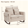 thumbnail image 5 of Rocking Chair, Upholstered Nursery Rocking Chair with High Back and Side Pocket USB Port, Double Wide Rocker Glider Chairs with Wood Legs for Living Room, Bedroom, Nursery, Beige, 5 of 7