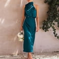 thumbnail image 5 of Vestidos de noche elegantes para mujer, sin mangas, con cuello halter, de satén, para bodas de verano, vestidos de noche largos (L), 5 of 5