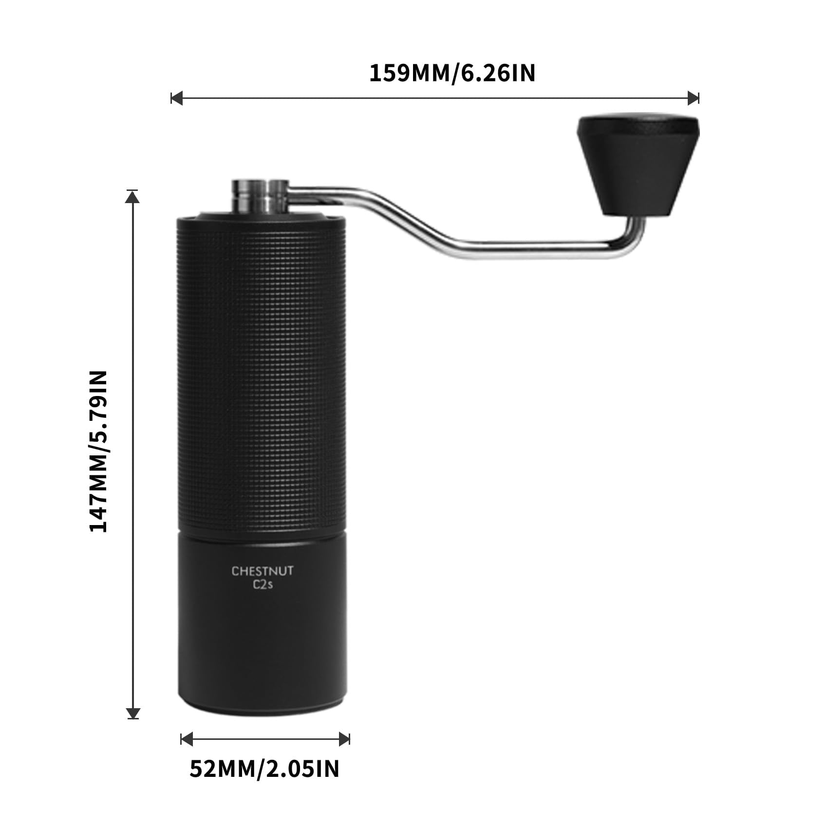 Chestnut C2S Manual Coffee Grinder Stainless Steel S2C Conical Burr Coffee Grinder, Capacity 25g Hand Coffee Bean Grinder, Double Bearing Positioning, Black
