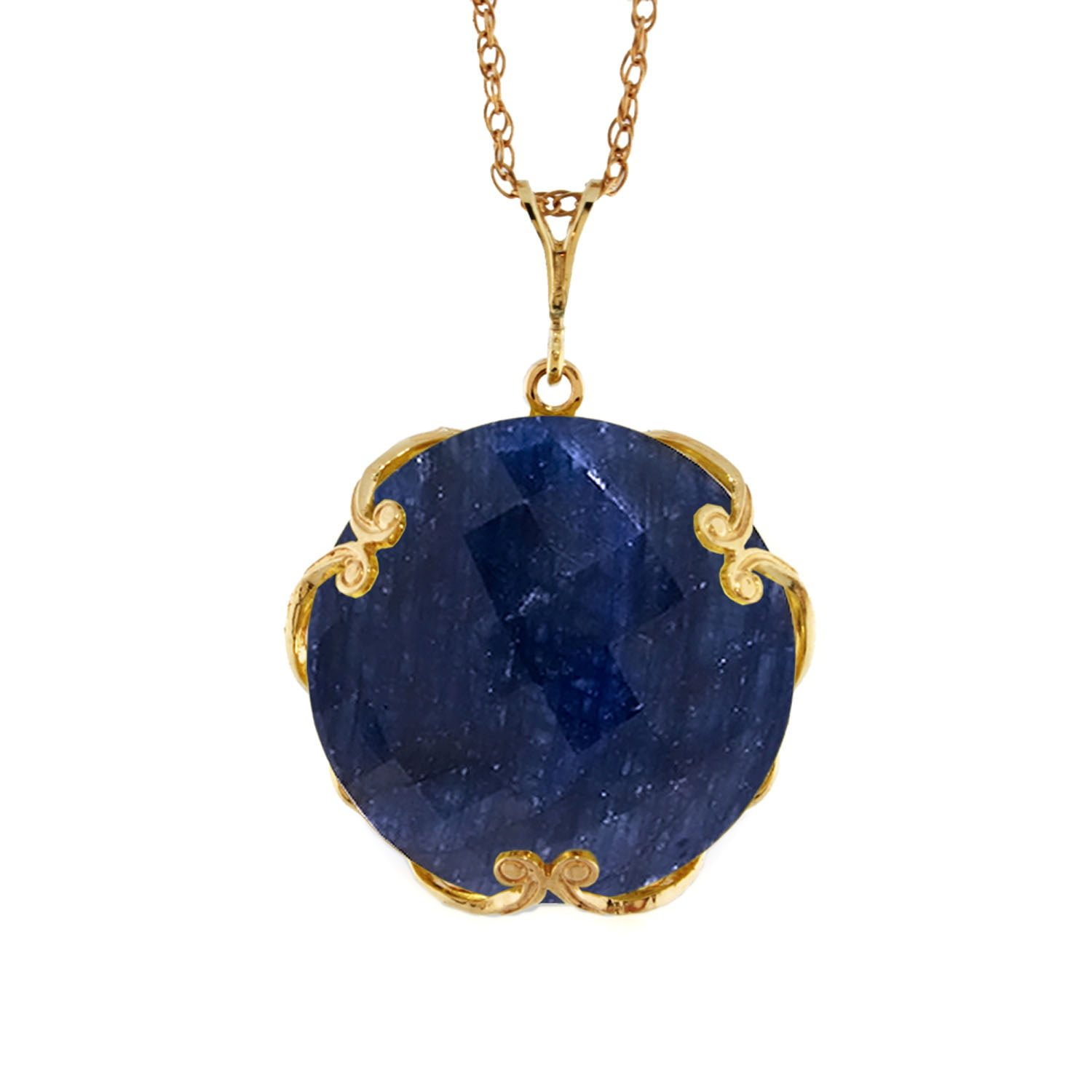 Galaxy Gold 14K Solid Gold Natural Sapphire Checkerboard Pendant Necklace for Women - Yellow Gold Fine Jewelry